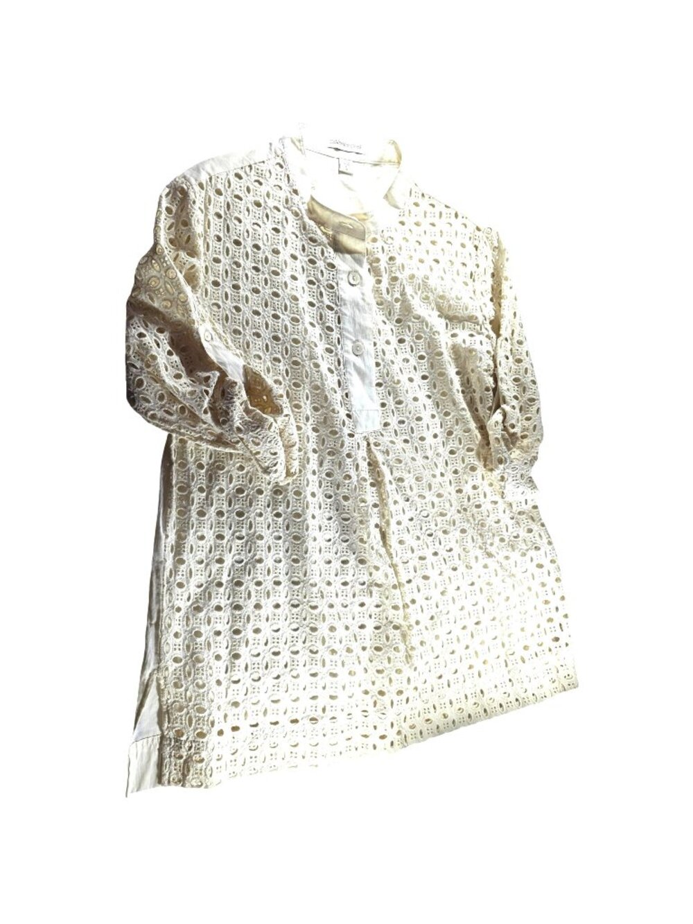 Tunic Top Eyelet Cream Size14 Coldwater Creek Womens 100% Cotton spring summer